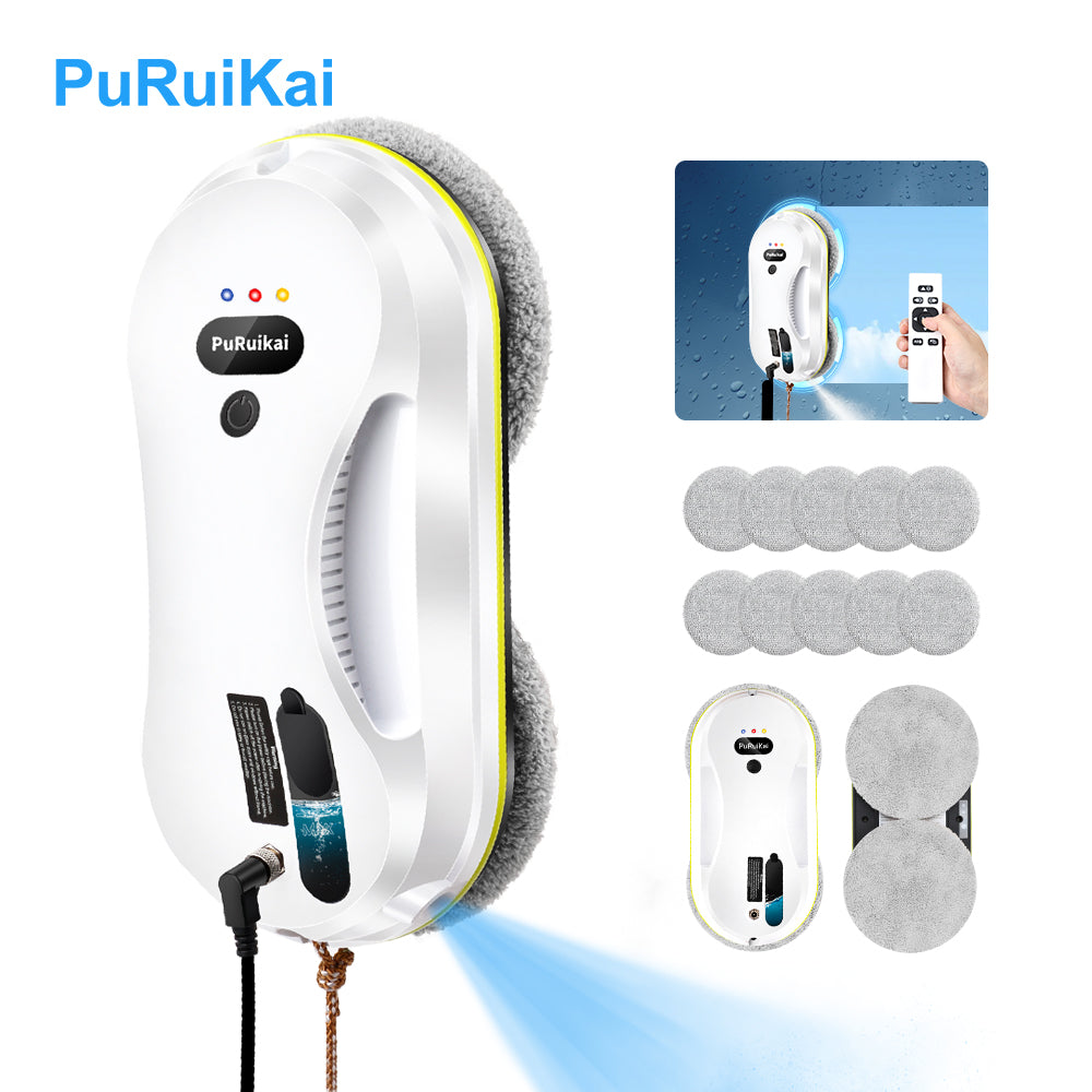 Robot Nettoyeur de Vitres Automatique PuRuiKai avec Pulvérisation d’Eau et Télécommande