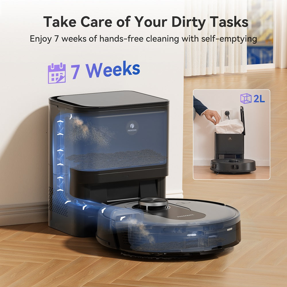 Aspirateur robot Q8-Max avec serpillière et station de vidage automatique, aspiration 8000 Pa, cartographie de la maison par navigation LiDAR, autonomie 200 min, auto-rechargement, nettoyage personnalisé via application Wi-Fi pour sols, tapis et chev
