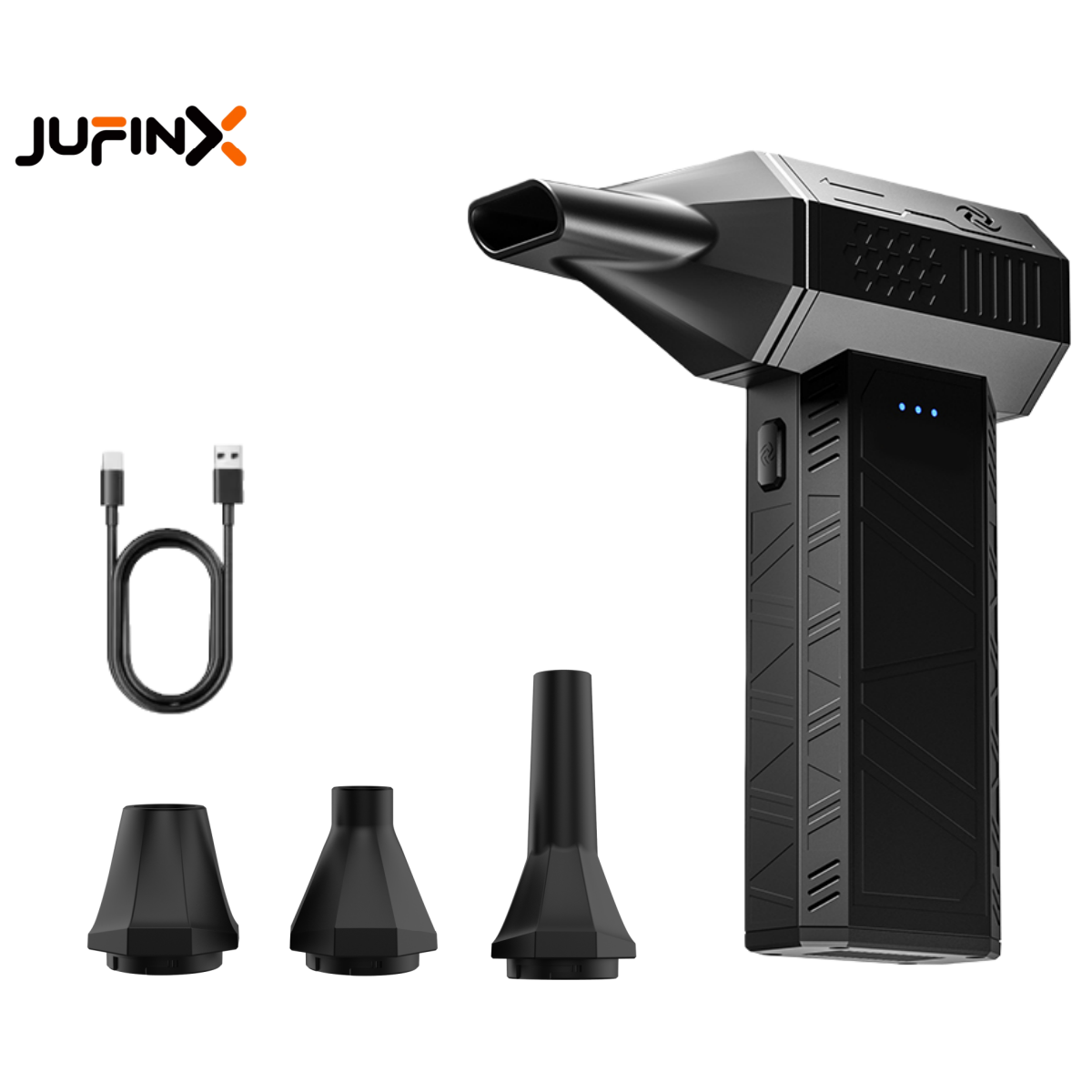JUFINX X3 mini Dépoussiéreur à air comprimé style WOLFBOX - Ventilateur turbo 110 000 tr/min | Charge rapide 20 W, Batterie rechargeable, 3 vitesses réglables, Autonomie de 4 heures