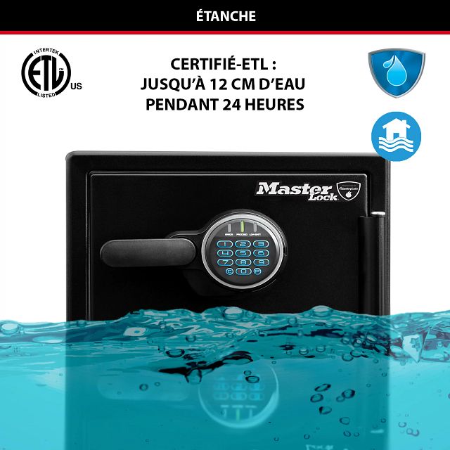 Master Lock Coffre-fort certifié résistant au feu et étanche, 22,8 L, 415 x 348 x 491 mm, combinaison numérique avec clavier rétroéclairé, pour la maison et les professionnels