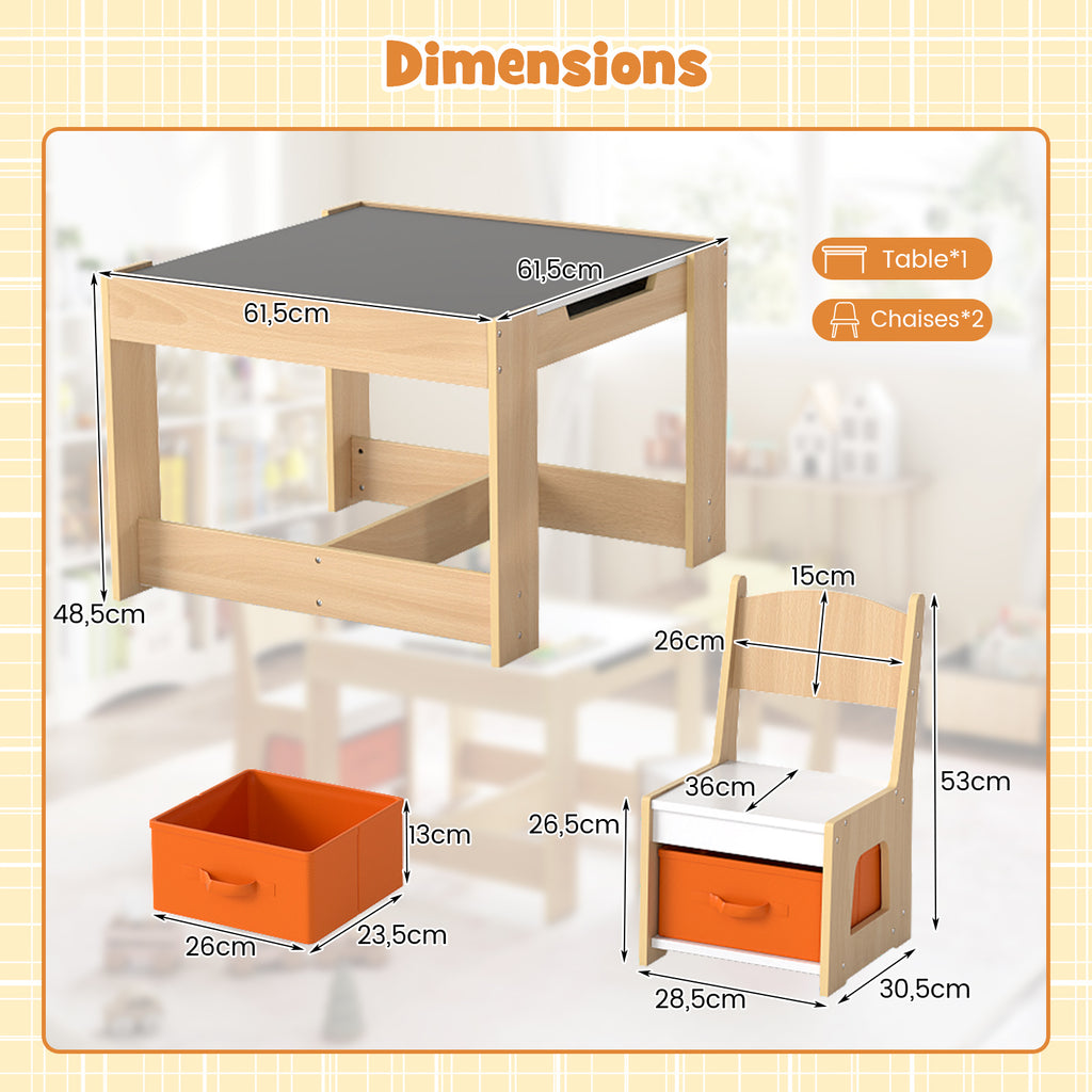 Table d'activités en bois avec 2 sièges et plateau double face amovible - Naturel