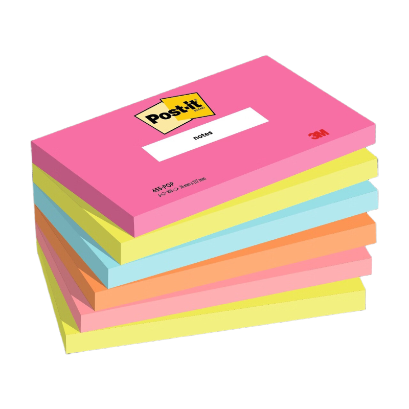 Notes adhésives Post-it, Collection de couleurs Poptimistic, 76 mm x 127 mm, 100 feuilles/feuille, 6 pads/paquet, 100 % PEFC, SGSCH-PEFC-COC-110078