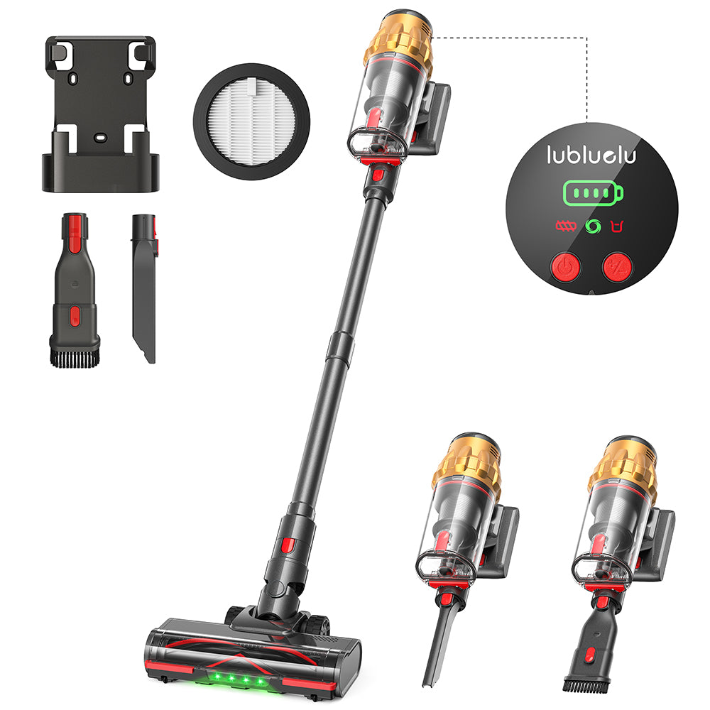 Lubluelu G11 Aspirateur balai sans fil avec puissance d’aspiration 45kPa avec brosse anti enchevêtrement, tête LED verte améliorée et 12 accessoires inclus - 43 x 30,2 x 19,5 cm / 3,5 kg
