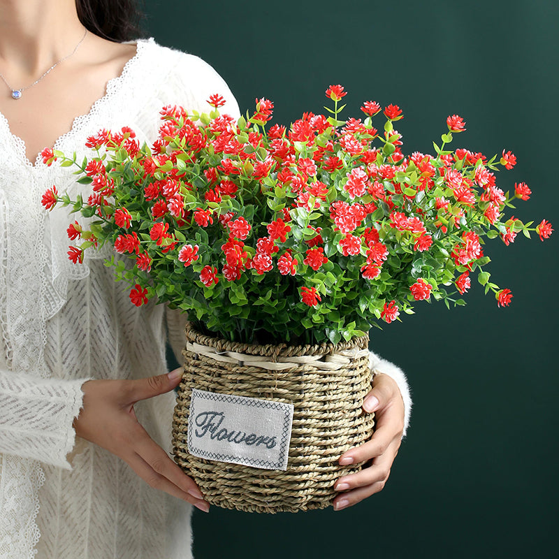 8 Pièces 13,8 in / 35 cm Fleurs Artificielles Ne Fanent Pas Buis Faux Plantes en Plastique pour Jardin Terrasse Porche Fenêtre Boîte de Fenêtre Maison Mariage Décoration Maison de Campagne (Rouge)