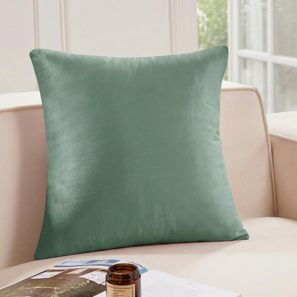 Deconovo Housse de coussin en velours néerlandais, coloris vert clair, 50 x 50 cm, 1 pièce