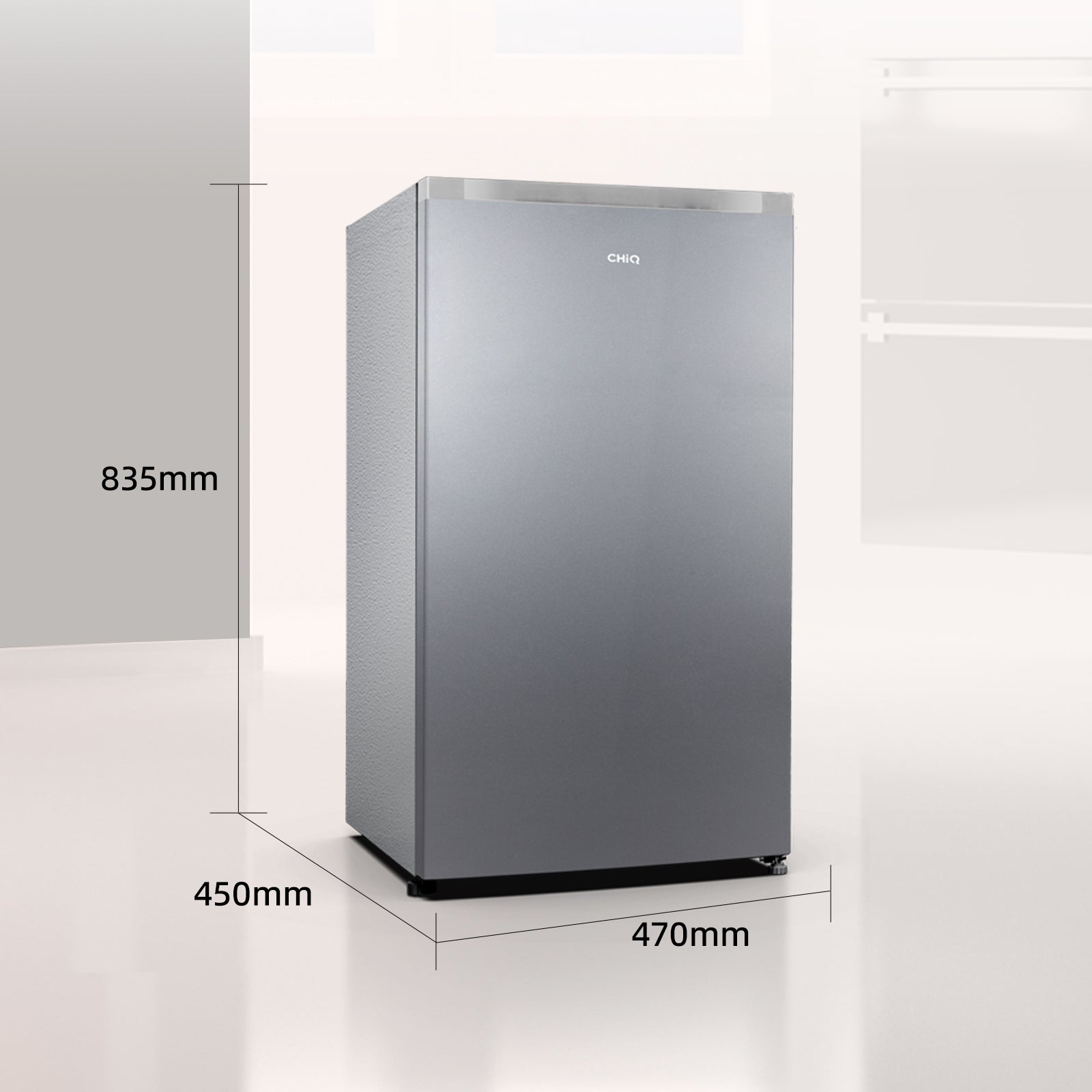 CHiQ JR63DSD Congélateur vertical 63 L, congélation rapide 4 étoiles, design compact 47 cm de large, silencieux 38 dB, dégivrage manuel, porte réversible, finition argent, classe énergétique D