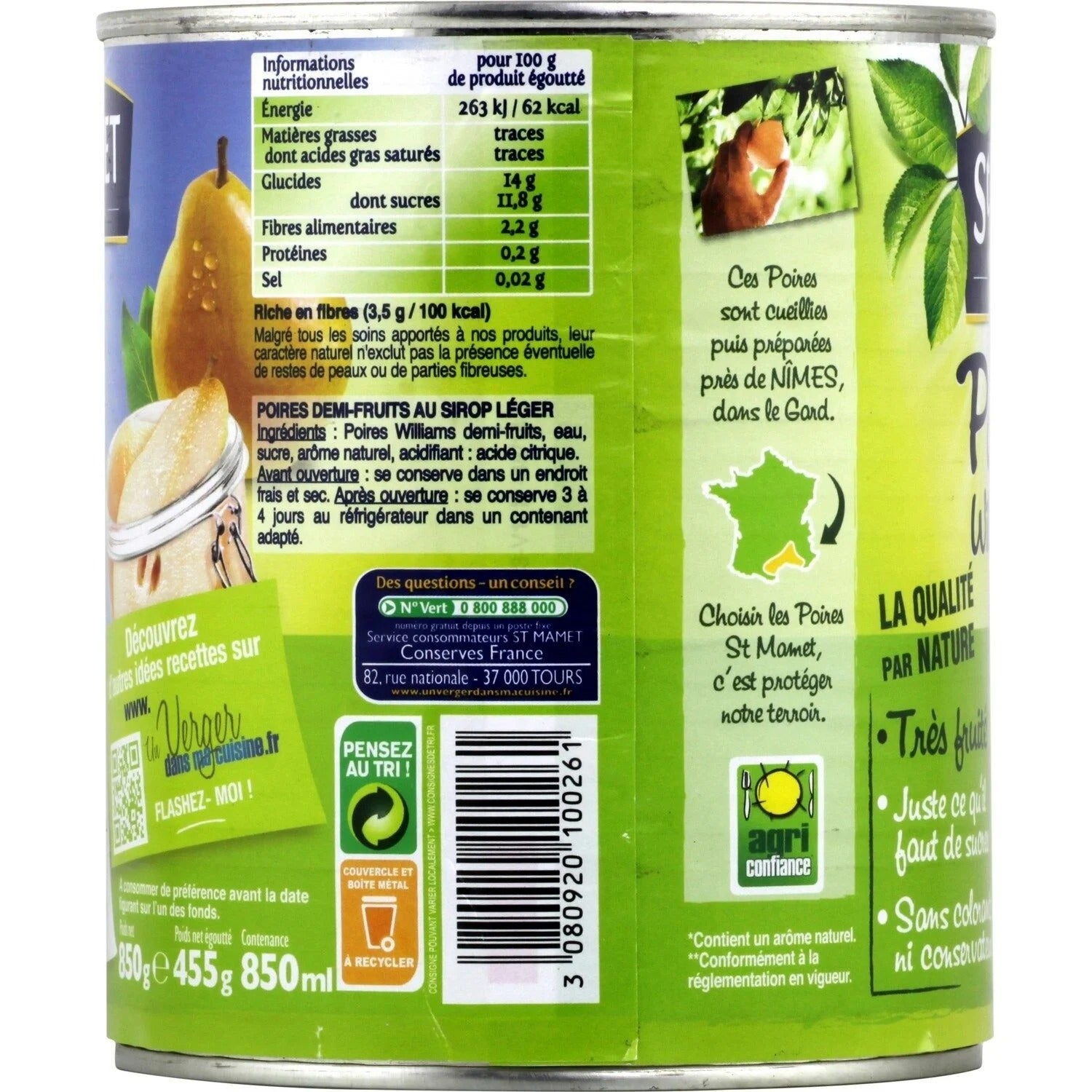 ST MAMET Demi-poires au Williams au sirop léger 455 g (égoutté)