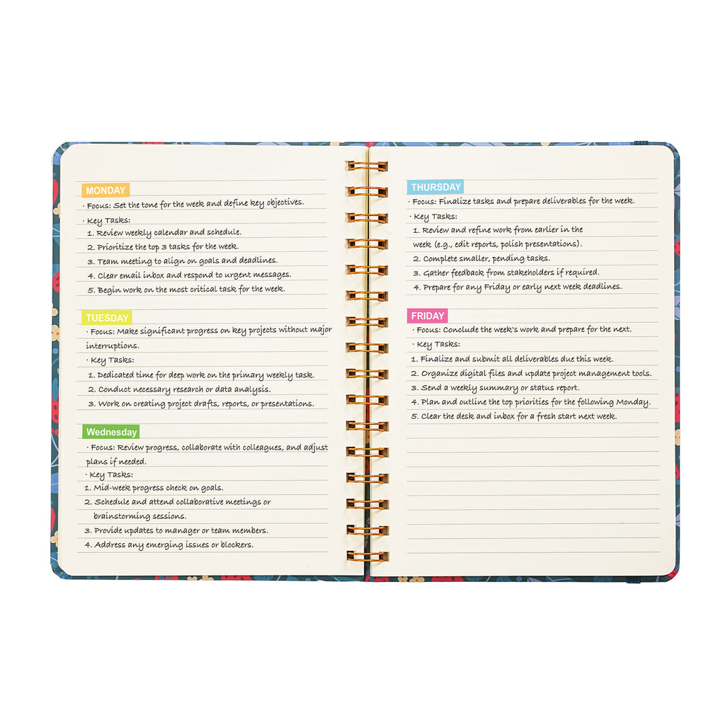 Jubiluu Carnet ligné A5 à spirales et couverture rigide florale - Berry Floral