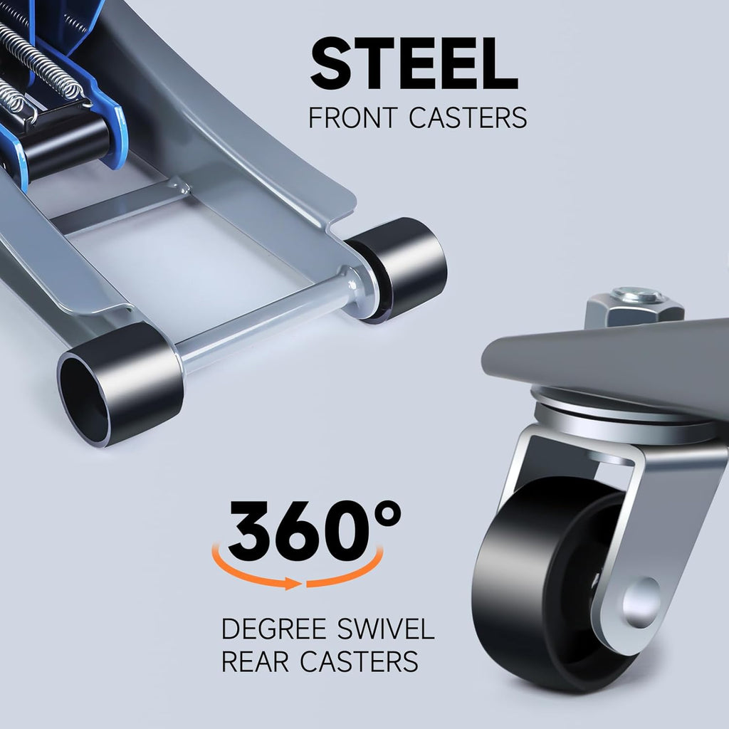 LARBANKE Cric rouleur hydraulique bas pour voiture 3 tonnes, Construction durable en aluminium et acier, Cric rouleur avec système à double pompe pour levage rapide, Capacité 6600 lb