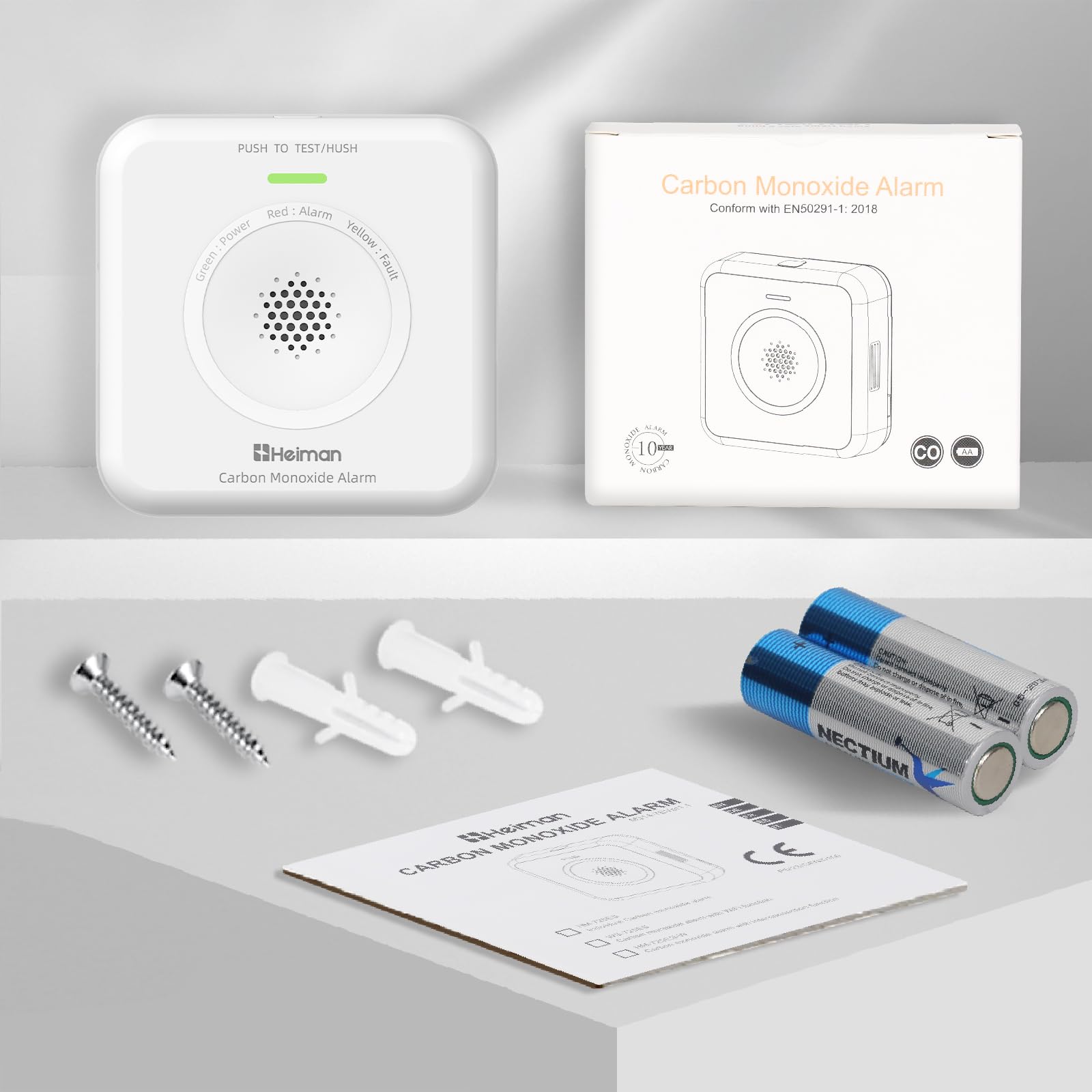 Heiman Détecteur de monoxyde de carbone WLAN Wi-Fi, Durée de vie 10 ans, EN50291, Connecté avec application Tuya et SmartLife, Portable (WS-725ES)