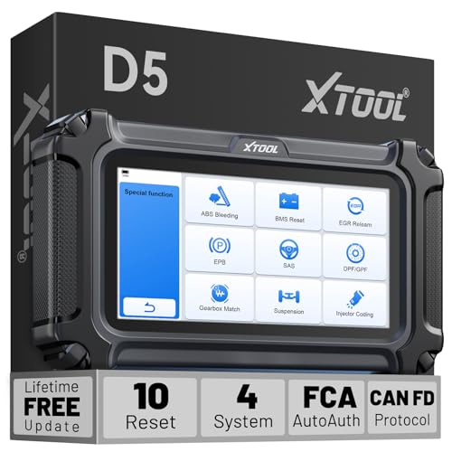 XTOOL D5 Lecteur de codes d’erreur et outil de réinitialisation pour voiture, diagnostic moteur/ABS/SRS/transmission avec service du frein de parking électronique (EPB)