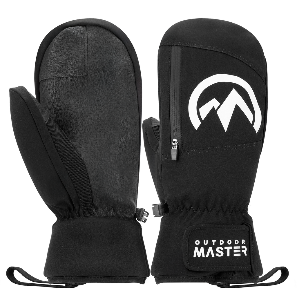 OutdoorMaster Moufles de ski adulte pour femmes et hommes, Gants de ski imperméables et coupe-vent, Gants de snowboard chauds d'hiver Noir L