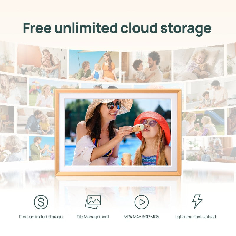 ARZOPA D14 Cadre photo numérique en métal 14 pouces, stockage cloud gratuit, photos et vidéos illimités, partage via application, écran tactile FHD 1920 x 1200, idée cadeau pour la famille