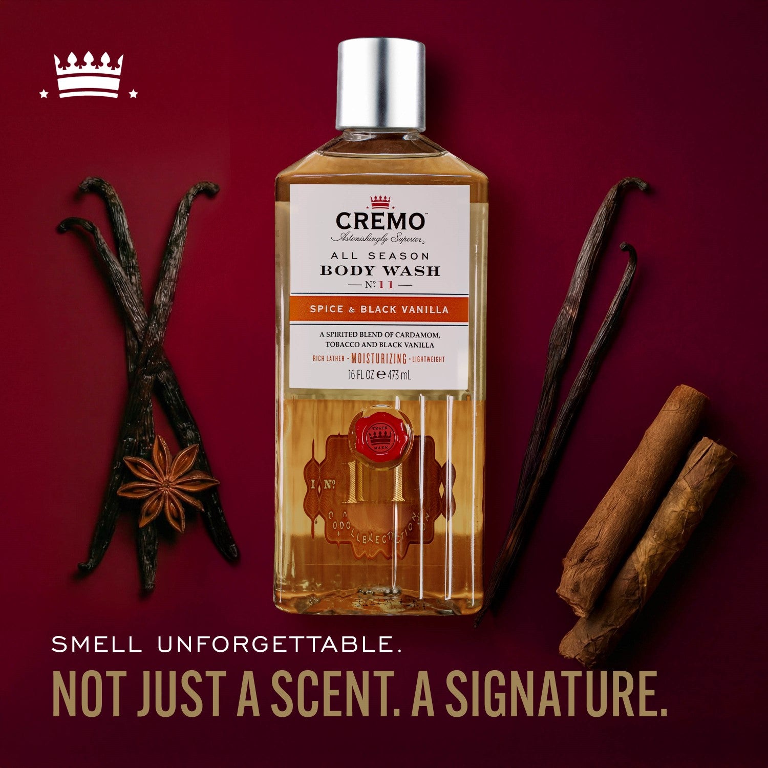 CREMO Épices & Vanille Noire - Gel Douche - Parfum Épicé & Suave - 473 ml