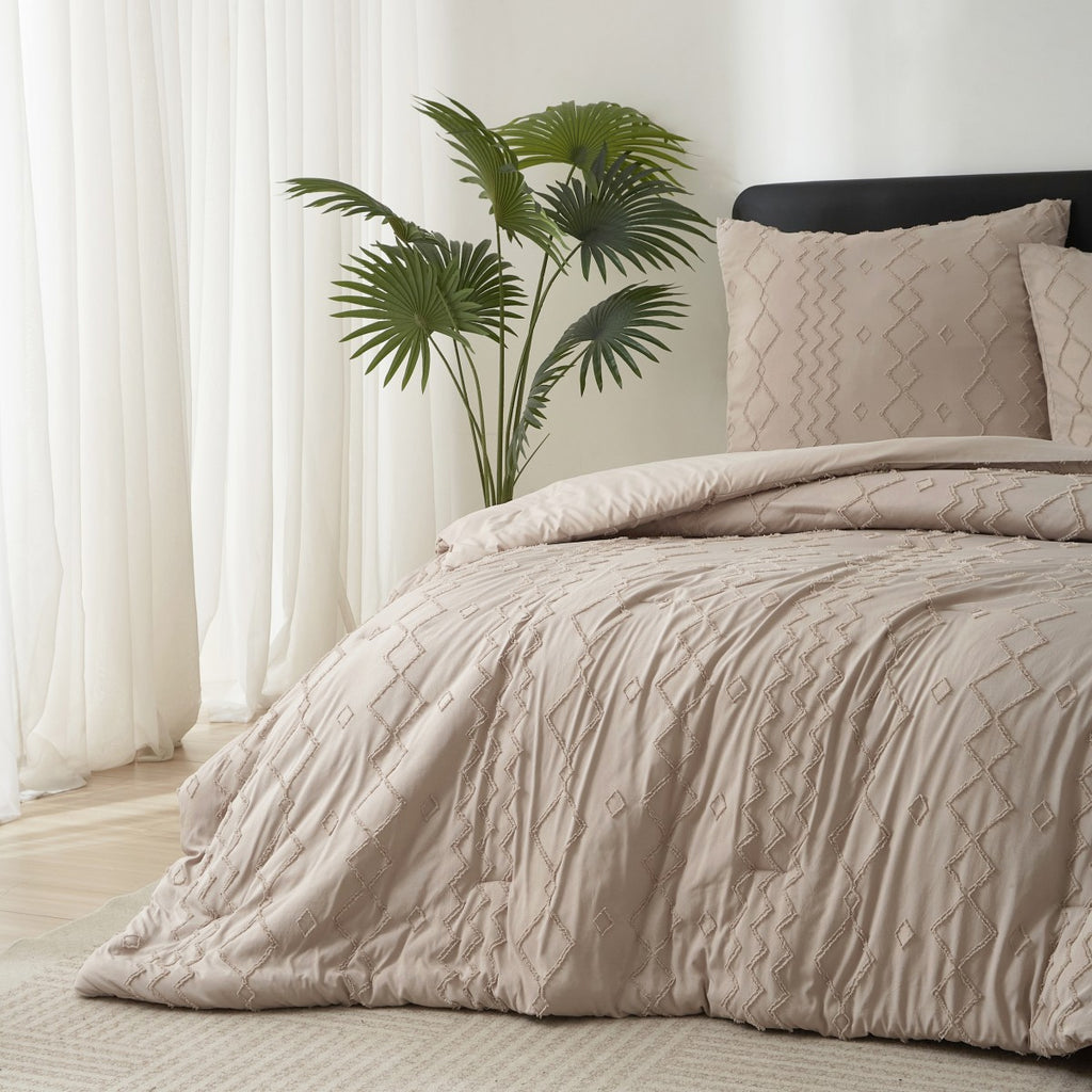 MEEALLHOME Parure de lit tuftée marron - 1 housse 200 x 220 cm et 2 taies 80 x 80 cm