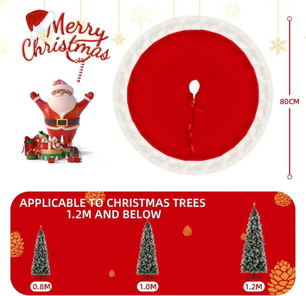 SALCAR Jupe de sapin de Noël ronde en fausse fourrure pelucheuse rouge - 80 cm