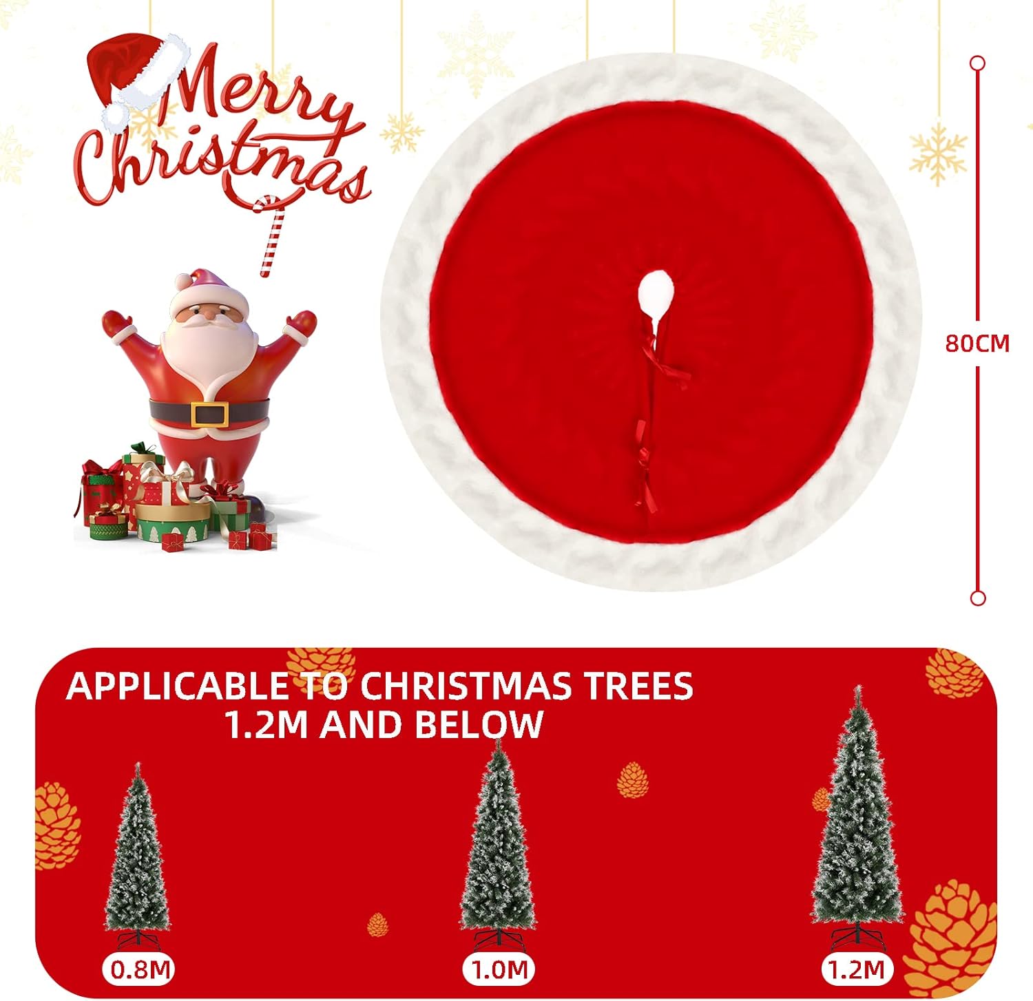 SALCAR Jupe de sapin de Noël ronde en fausse fourrure pelucheuse rouge - 80 cm