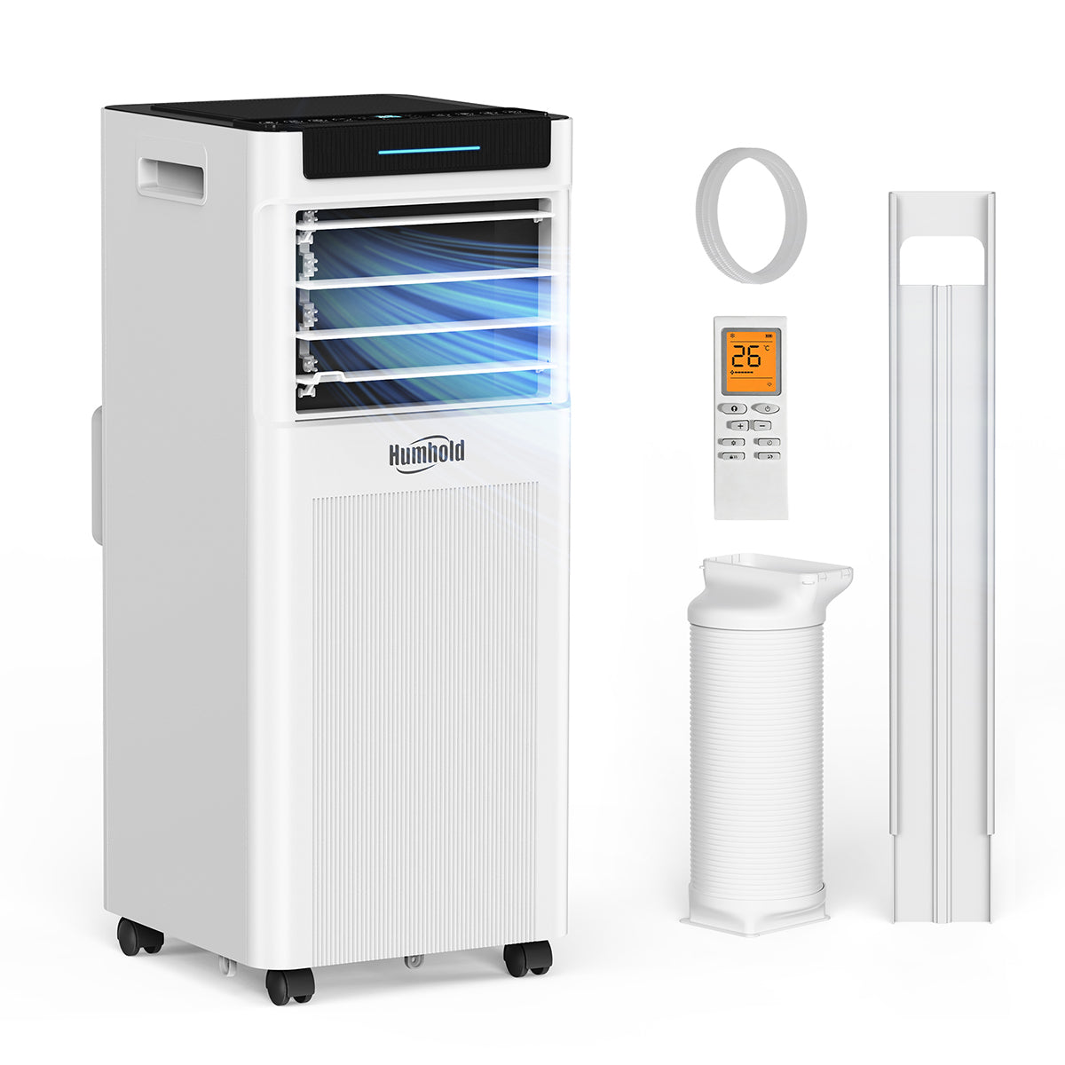 Humhold 9000 BTU climatiseur portable, unité de climatisation 3 en 1 de 2,6 kW pour pièces jusqu'à 30 m², avec modes refroidissement, déshumidification et ventilation