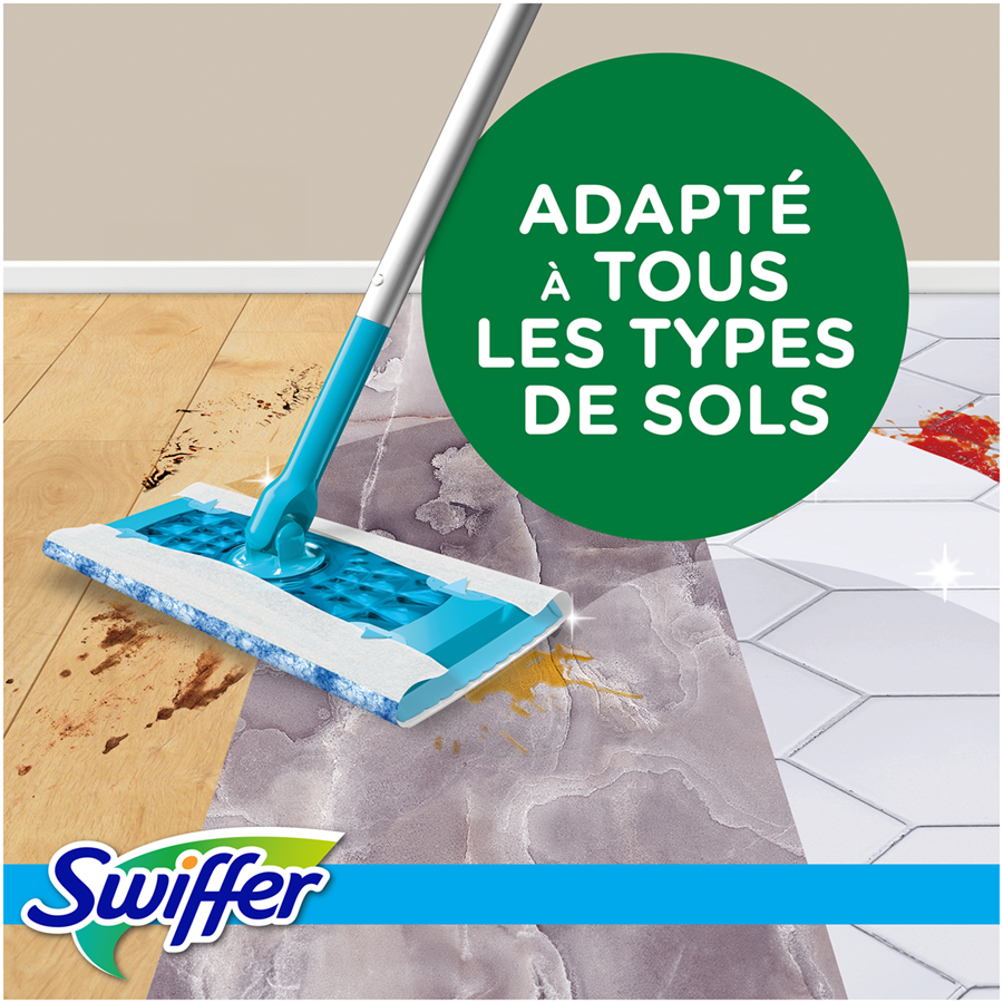 Swiffer Sweeper Lingettes Humides pour Sols, Pré-Mouillées pour Sols Durs, Captent la Poussière, la Saleté et les Cheveux, Parfum Citron, 10 Lingettes