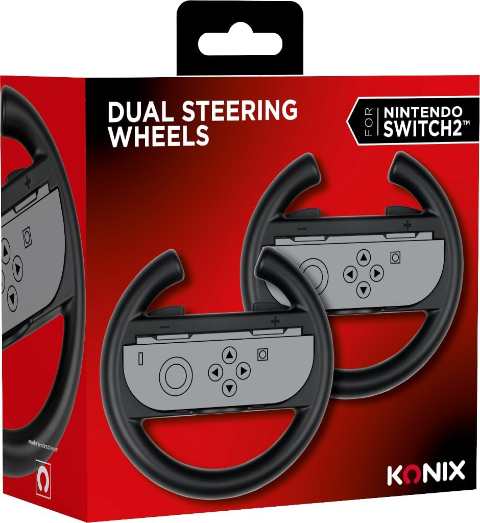 Konix Paire de volants de course pour manettes Joy-Con Nintendo Switch 2 - Plastique - Noir