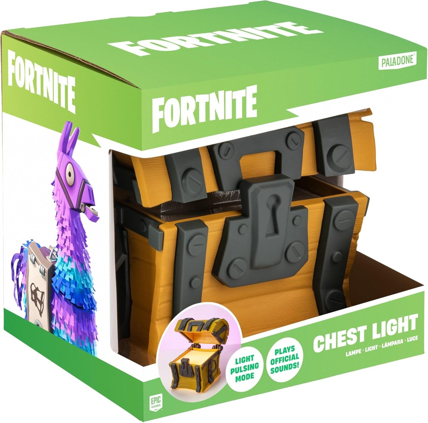 Coffre lumineux Fortnite avec sons du jeu - sous licence officielle - 14 cm - à piles
