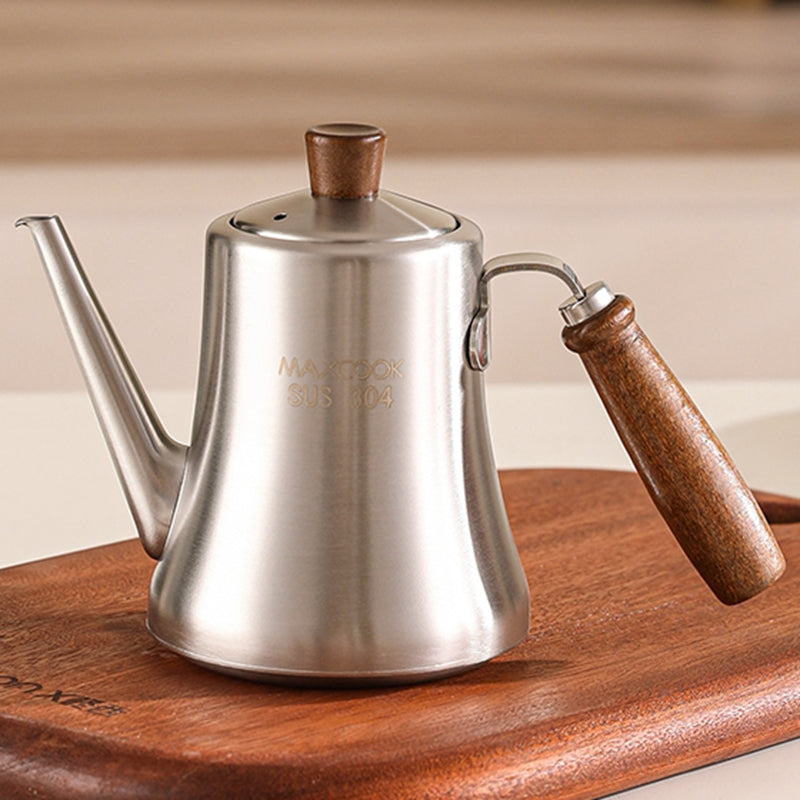 Maxcook bouteille pour huile d’olive et huile de cuisine en acier inoxydable 304 (33.8 onces/1000 ml) - bouteille à huile antifuite - poignée en bois de hêtre