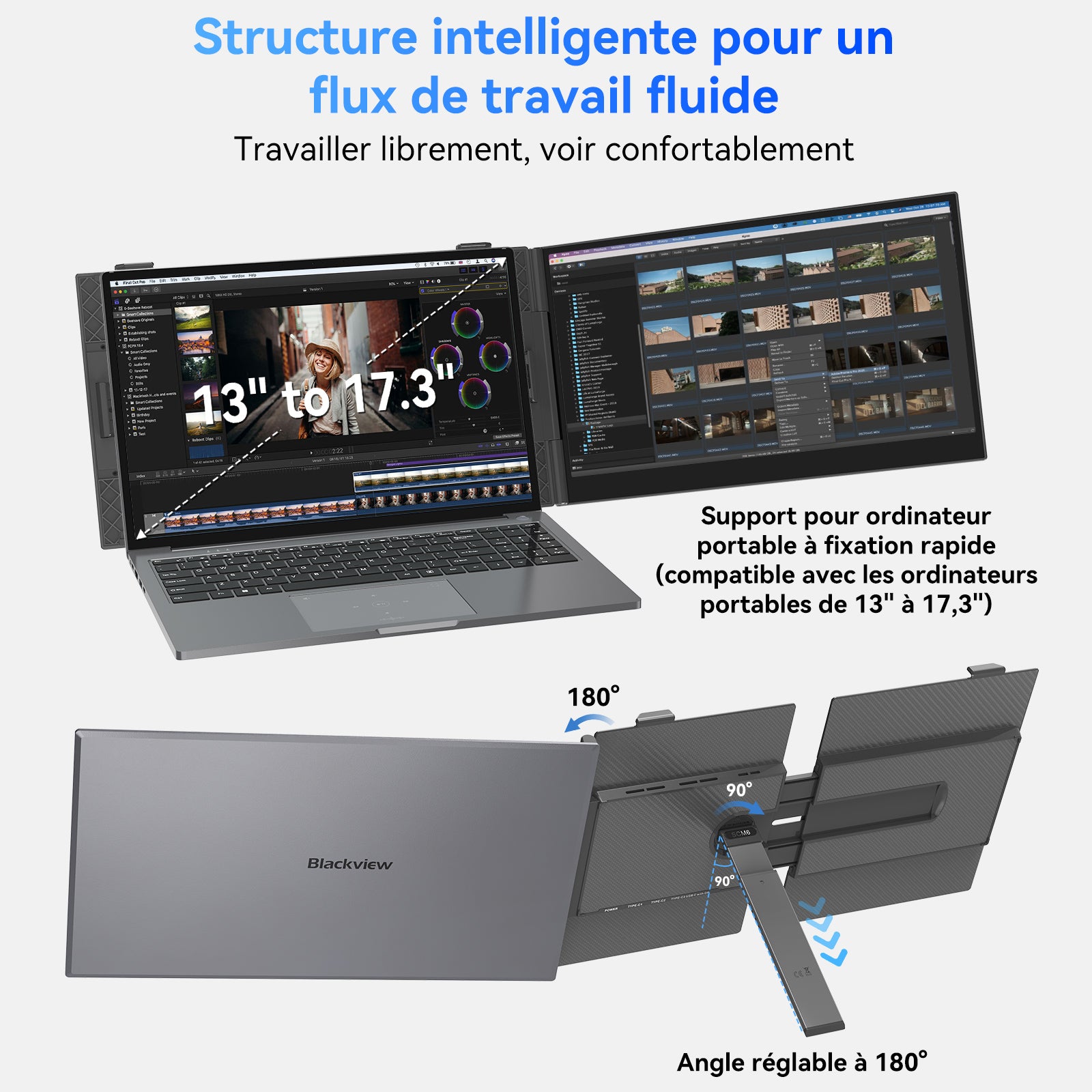 Blackview SCM6 Écran moniteur pour ordinateur portable 13"-17", 600 g, 4,5 mm, FHD IPS 14" avec protection des yeux, support intégré, Plug & Play pour Mac/Windows/Android