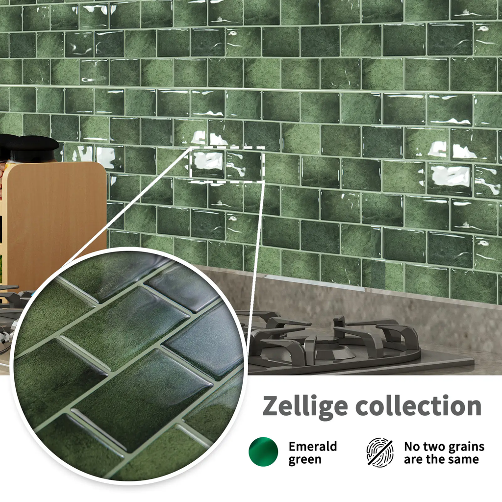 Art3d Autocollants de carrelage adhésifs pour plan de travail de cuisine, lot de 10, 30 x 30 cm, style carrelage de métro en vinyle, pour salle de bain, buanderie, camping-car, hotte aspirante, vert