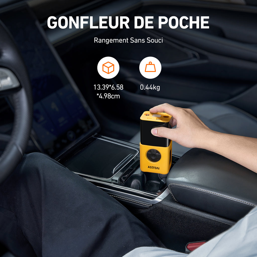 AstroAI L7S Pompe à pneu portable, compresseur d’air sans fil pour vélo, écran numérique à double affichage, pompe à pneu pour voiture 150 PSI, lumières LED
