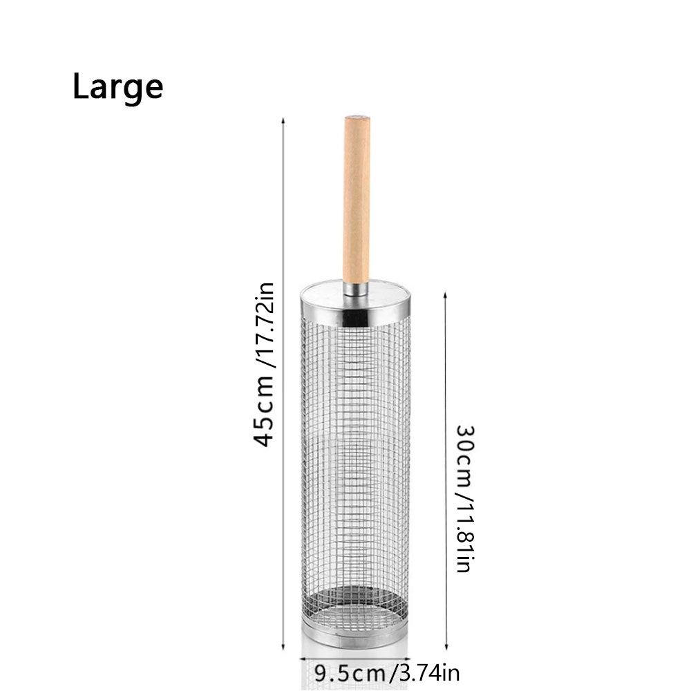 Huacan Panier de Barbecue Cylindrique Rotatif et Roulant en Acier Inoxydable, pour Fumage Extérieur, Portable, Grand