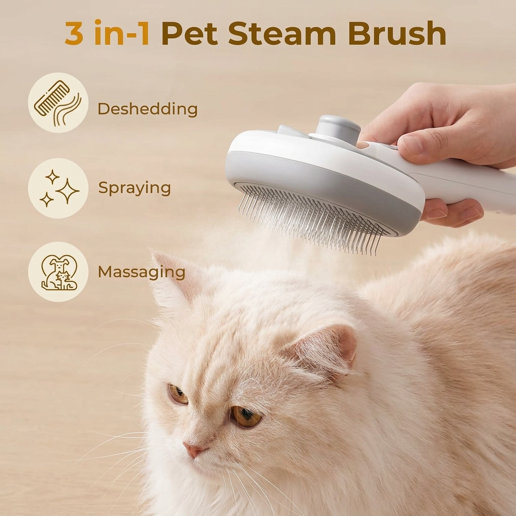 PECUTE Brosse à vaporisation avec réservoir d'eau pour animaux - Blanc