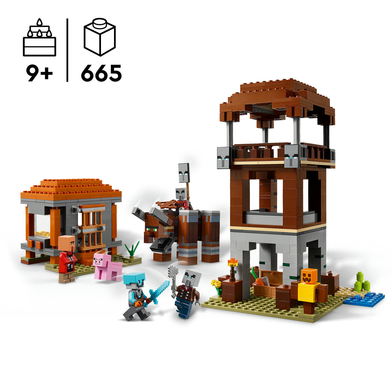 LEGO Minecraft Le Poste de Guet des Pillagers & l'Attaque des Ravageurs 21278 Set de Construction (665 Pièces)