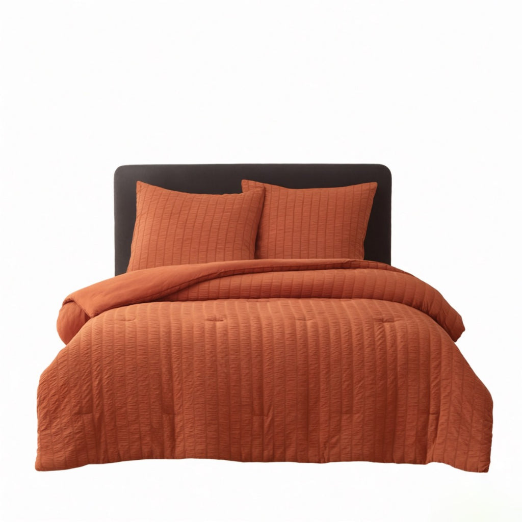 MEEALLHOME Parure de lit texturée Seersucker mandarine - 1 housse 135 x 200 cm et 1 taie 80 x 80 cm