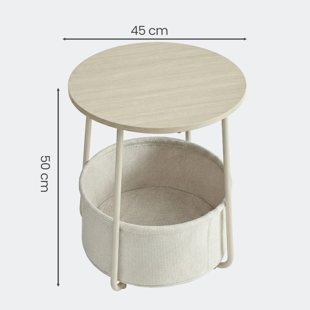 JOYFURNOS x Songmics Table d’appoint ronde 45 x 50 cm avec panier en tissu, pieds en acier, Beige naturel