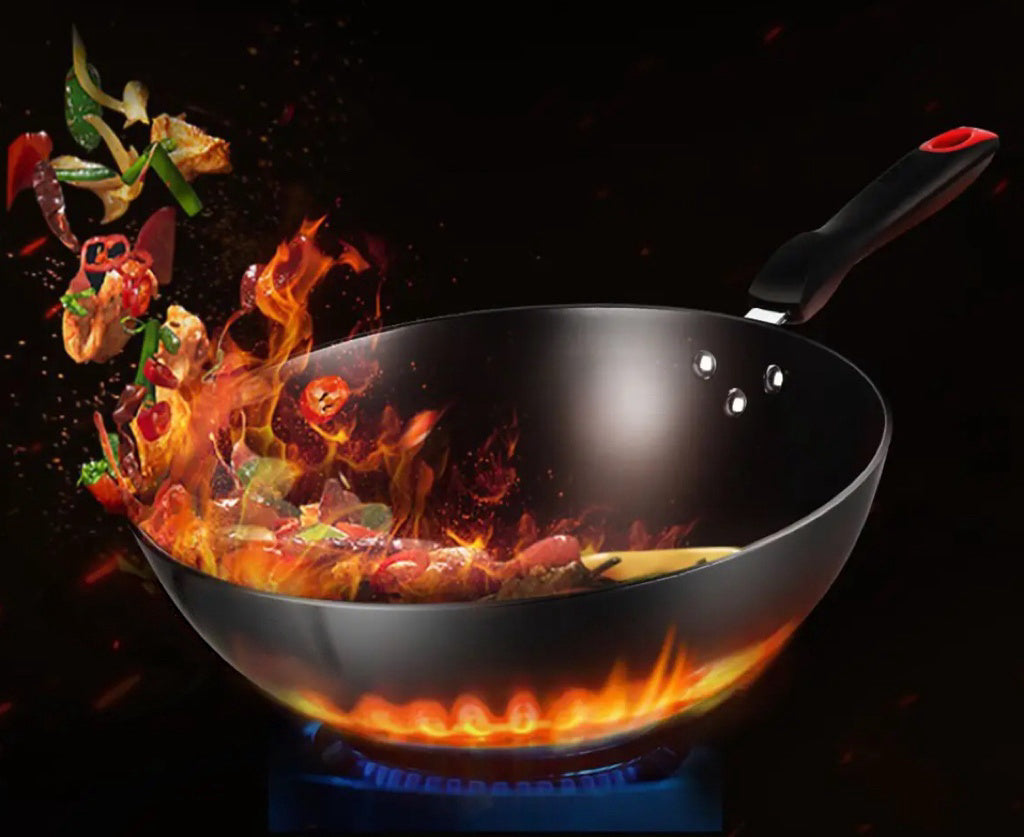 COOKER KING Poêle wok en acier carbone avec couvercle en verre - 30 cm