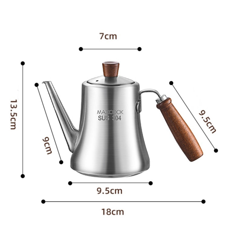Maxcook Distributeur d'huile d'olive et huilier de cuisine en acier inoxydable 304 (16,9 oz / 500 ml) - Bouteille à huile étanche - Poignée en bois de hêtre
