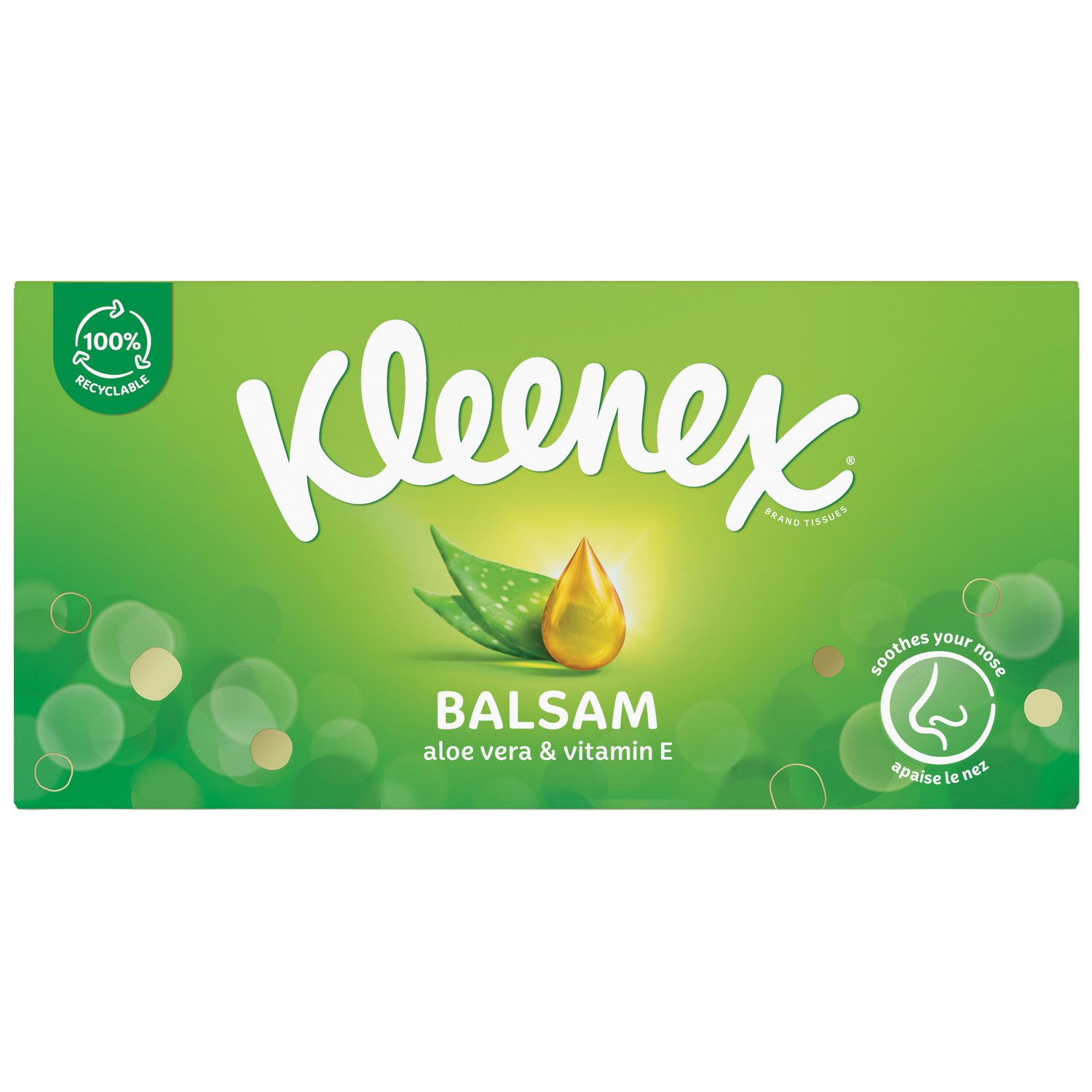 KLEENEX Mouchoirs en Papier 3 Épaisseurs Formule Baume au Calendula et à l'Aloe Vera, 1 Boîte, 64 Mouchoirs