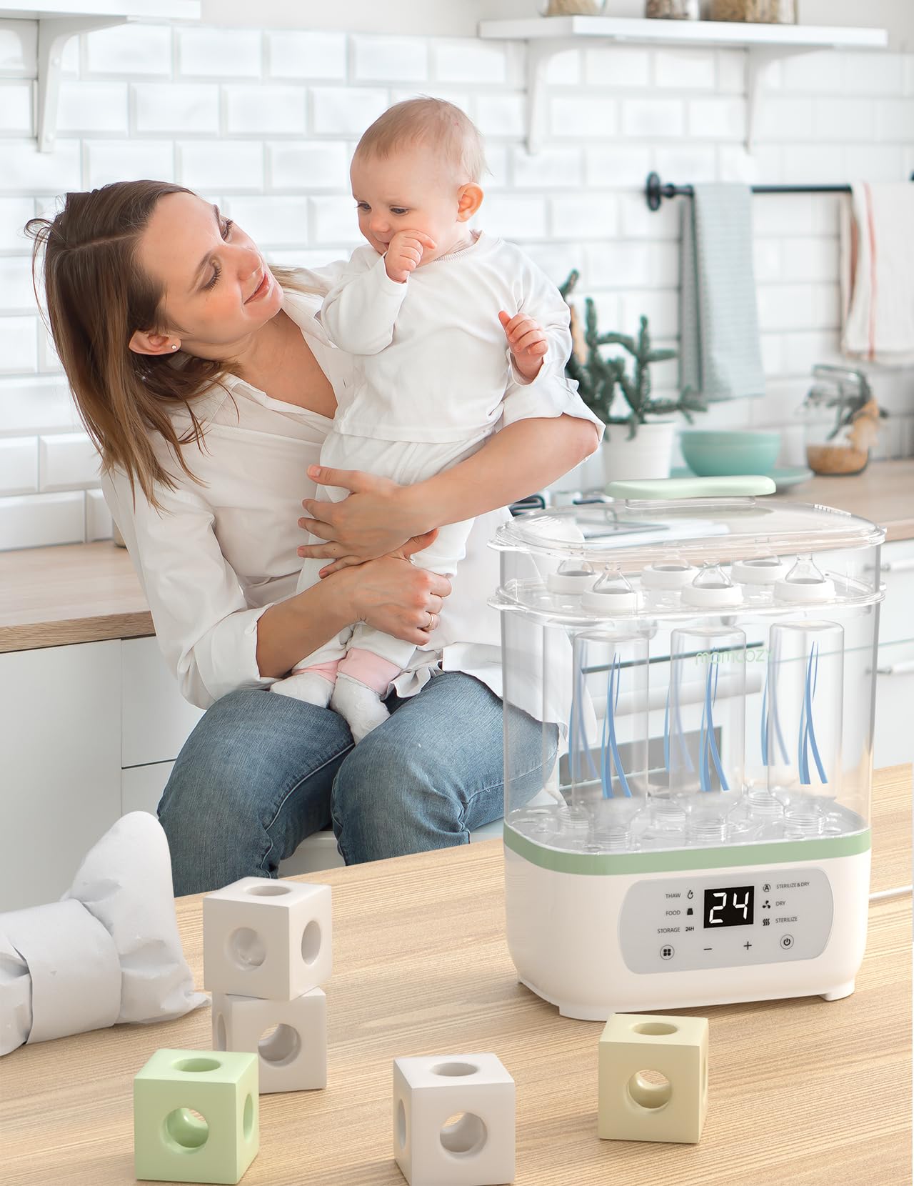Momcozy Stérilisateur-sécheur électrique à vapeur 8-en-1 pour biberons, Multifonction, Unité unique, Cadeaux pour maman