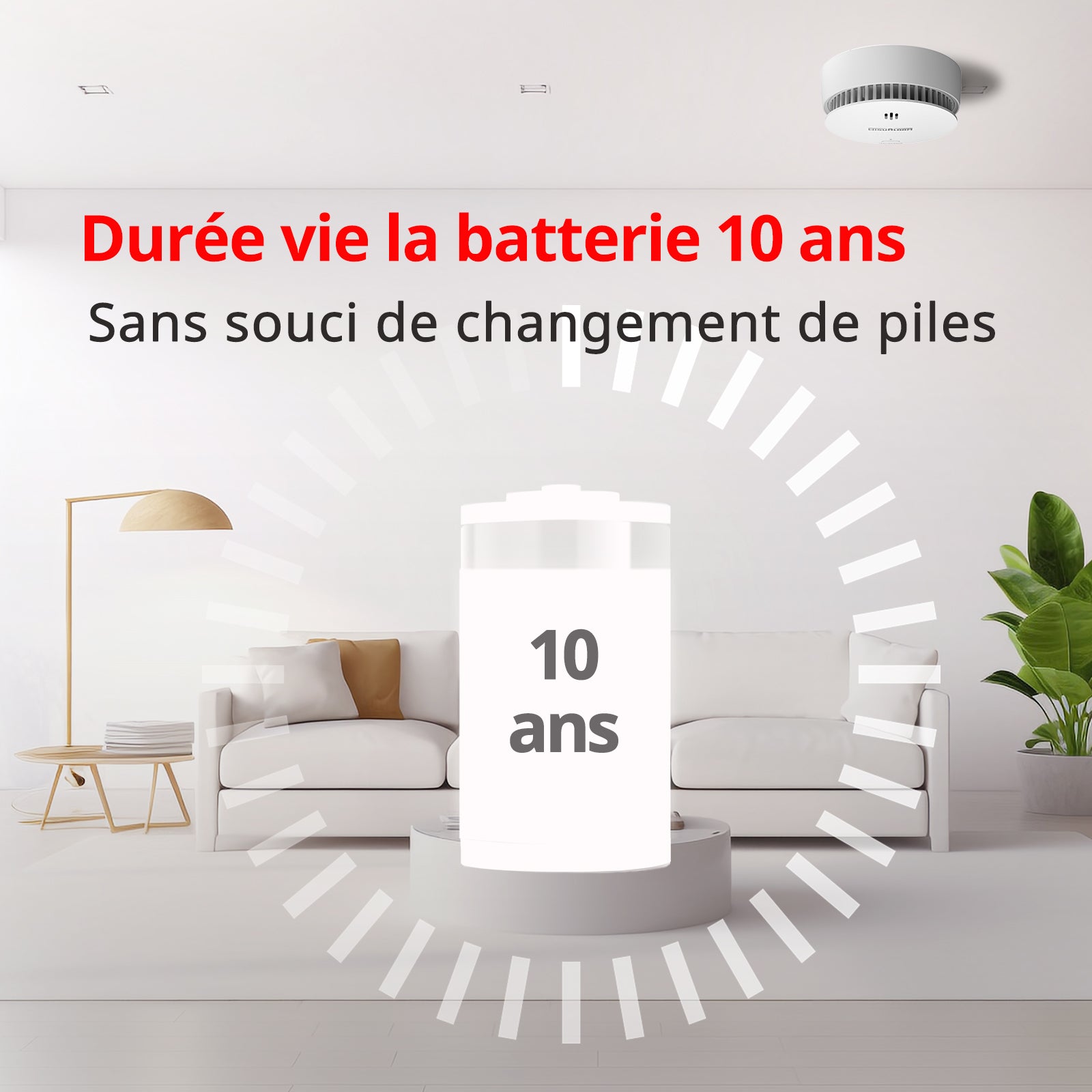 WISUALARM Détecteur de fumée pour maison, Pile 10 ans, Alarme incendie avec bouton test/silence, Détecteur de fumée certifié TÜV conforme EN14604 (2 pièces)