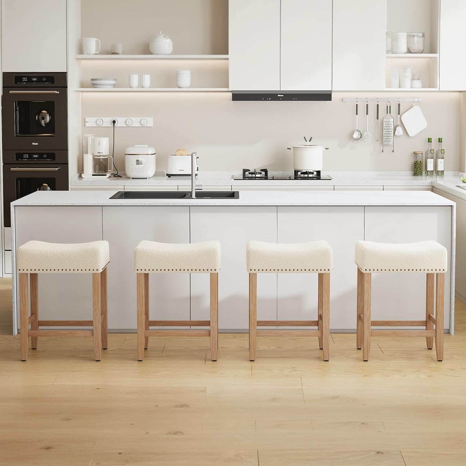 Ckaff Lot de 2 tabourets de bar, tabourets de bar de 65,5 cm de hauteur, chaises de cuisine en Sherpa, chaise de maquillage, chaise de salle à manger, tabouret de salle de bain