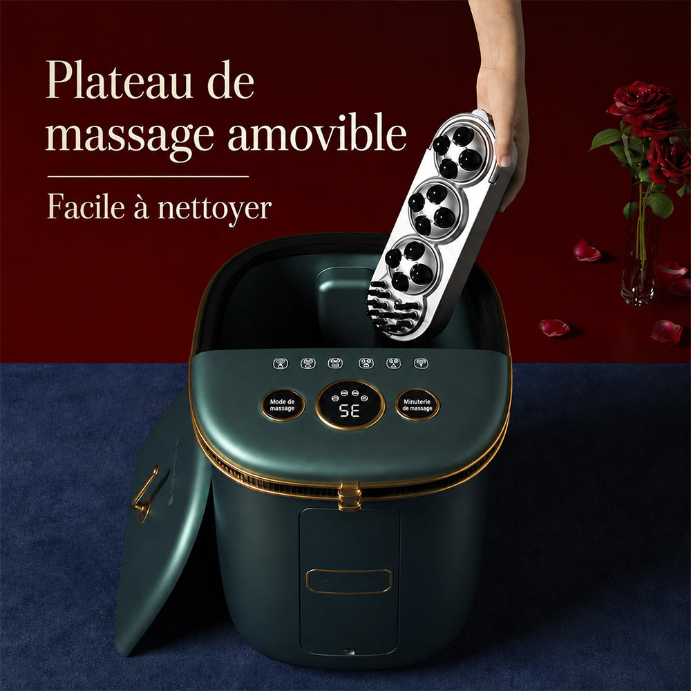 KASJ Z202 Bain de pieds massant électrique avec 6 rouleaux rotatifs & 2 points d'acupression à mouvement vertical – Stérilisation UV, Bassin profond pour bain de mollets, Chauffage réglable, Minuterie & roues faciles à déplacer pour la détente à la m
