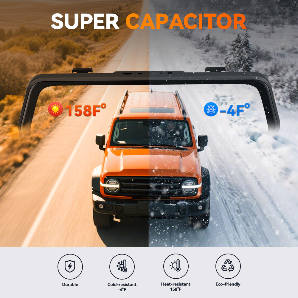 WOLFBOX M40 Caméra de rétroviseur 10 pouces, Caméra embarquée avant et arrière 4K+1080P, Caméra embarquée rétroviseur avec ADAS/BSD, Commande vocale, Carte 64 Go incluse, Wi-Fi et GPS