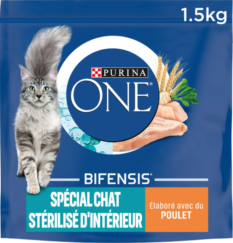 Purina Aliment sec pour chat, poulet, pour chats stérilisés d'intérieur, 1 sachet x 1,5 kg