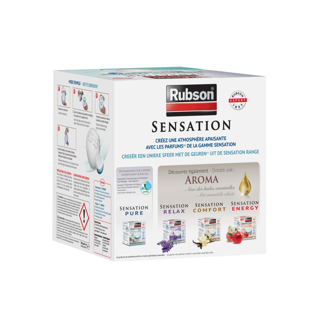 Rubson Sensation Pure | Absorbeur d'humidité pour petites pièces de 10 m² (1 appareil + 1 recharge parfum neutre) – Déshumidificateur anti-humidité et anti-odeur