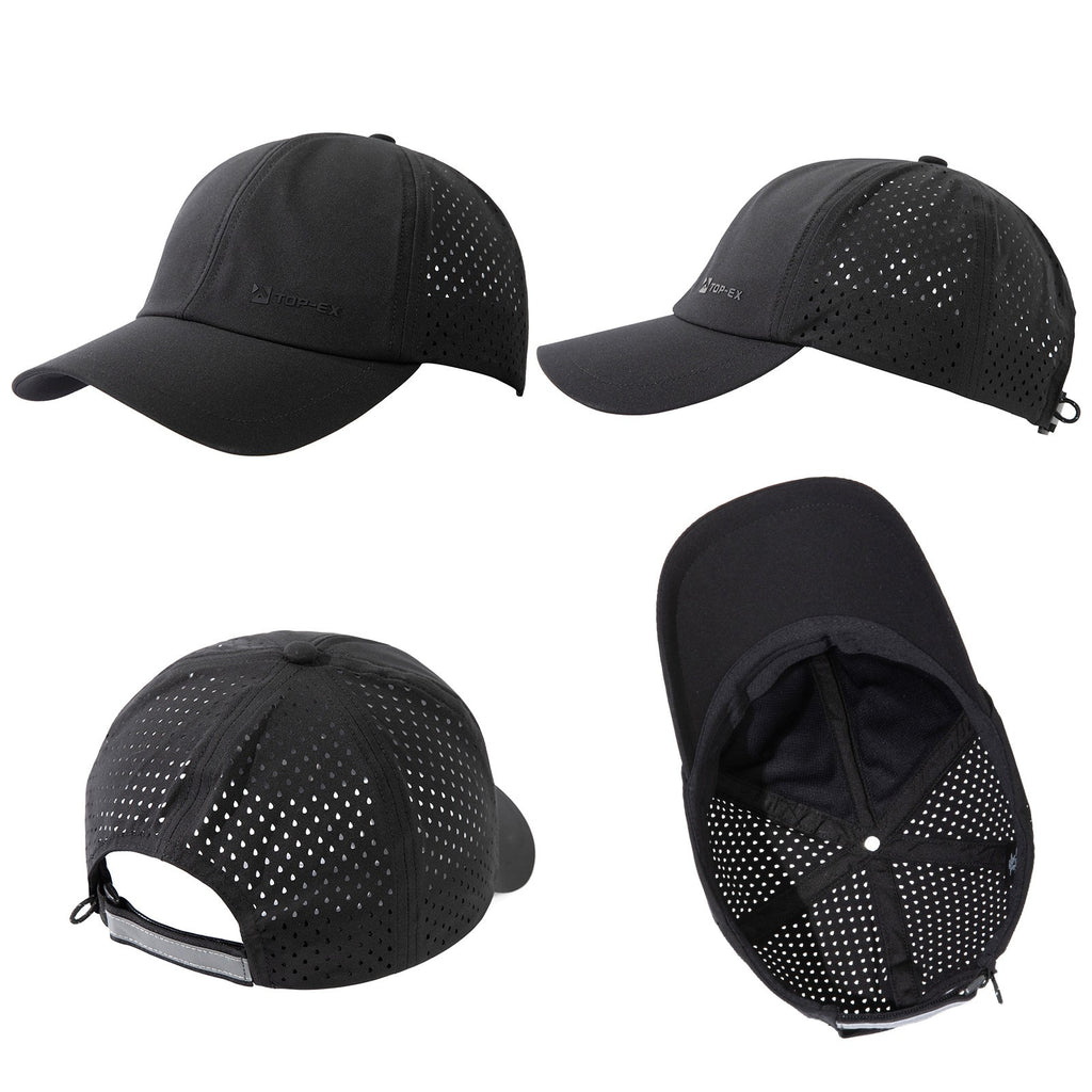 TOP-EX Casquettes de baseball non structurées de course en maille respirante, séchage rapide, bandeau anti-transpiration rafraîchissant, M/L, Noir