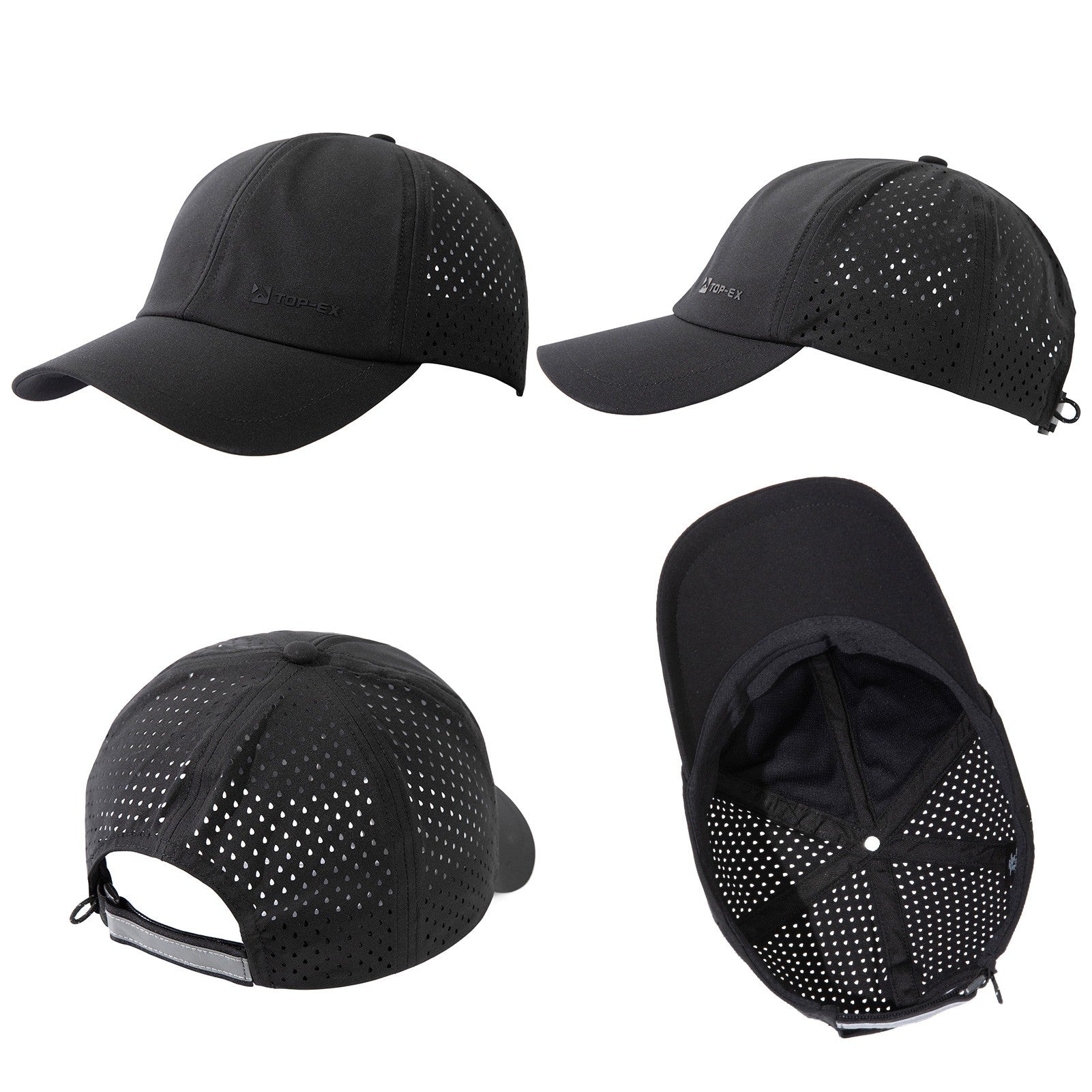 TOP-EX Casquettes de baseball non structurées de course en maille respirante, séchage rapide, bandeau anti-transpiration rafraîchissant, M/L, Noir