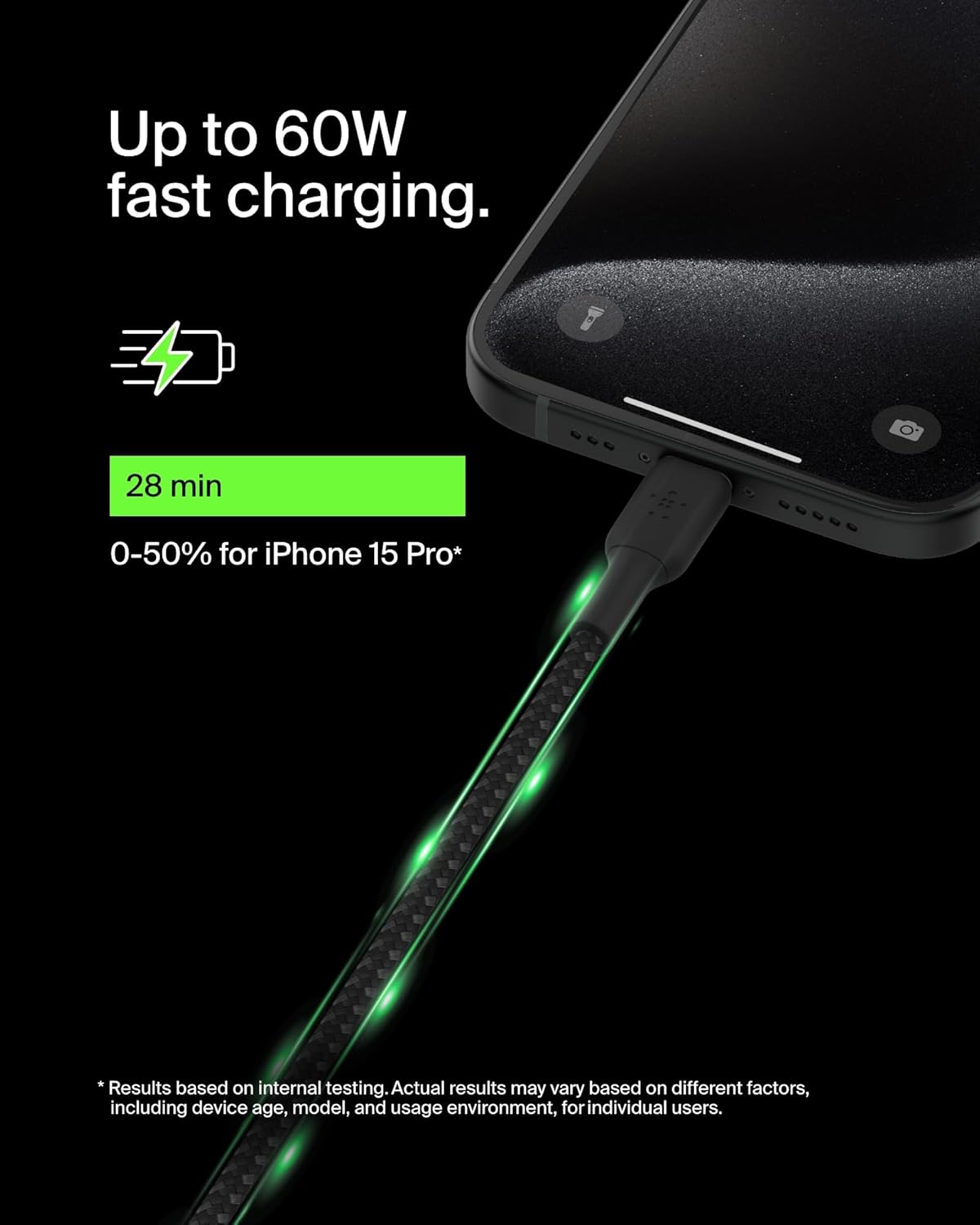 Belkin BoostCharge Câble tressé USB-C vers USB-C 15 cm compatible iPhone 16/16 Pro/16 Pro Max/16 Plus, Galaxy S24/S23/Note10/Note9, Pixel 9/8, iPad Pro - Noir