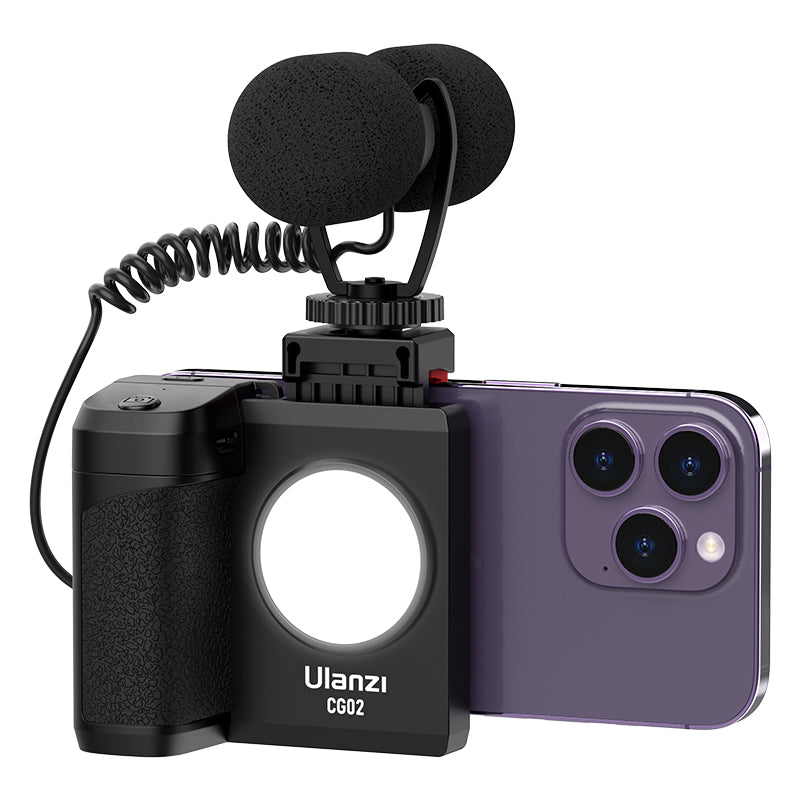 Ulanzi Cap Grip CG-02 Poignée de maintien pour smartphone, Poignée pour smartphone avec télécommande Bluetooth détachable, Stabilisateur pour iPhone avec 3 niveaux de réglage de la lumière pour réaliser des autoportraits parfaits