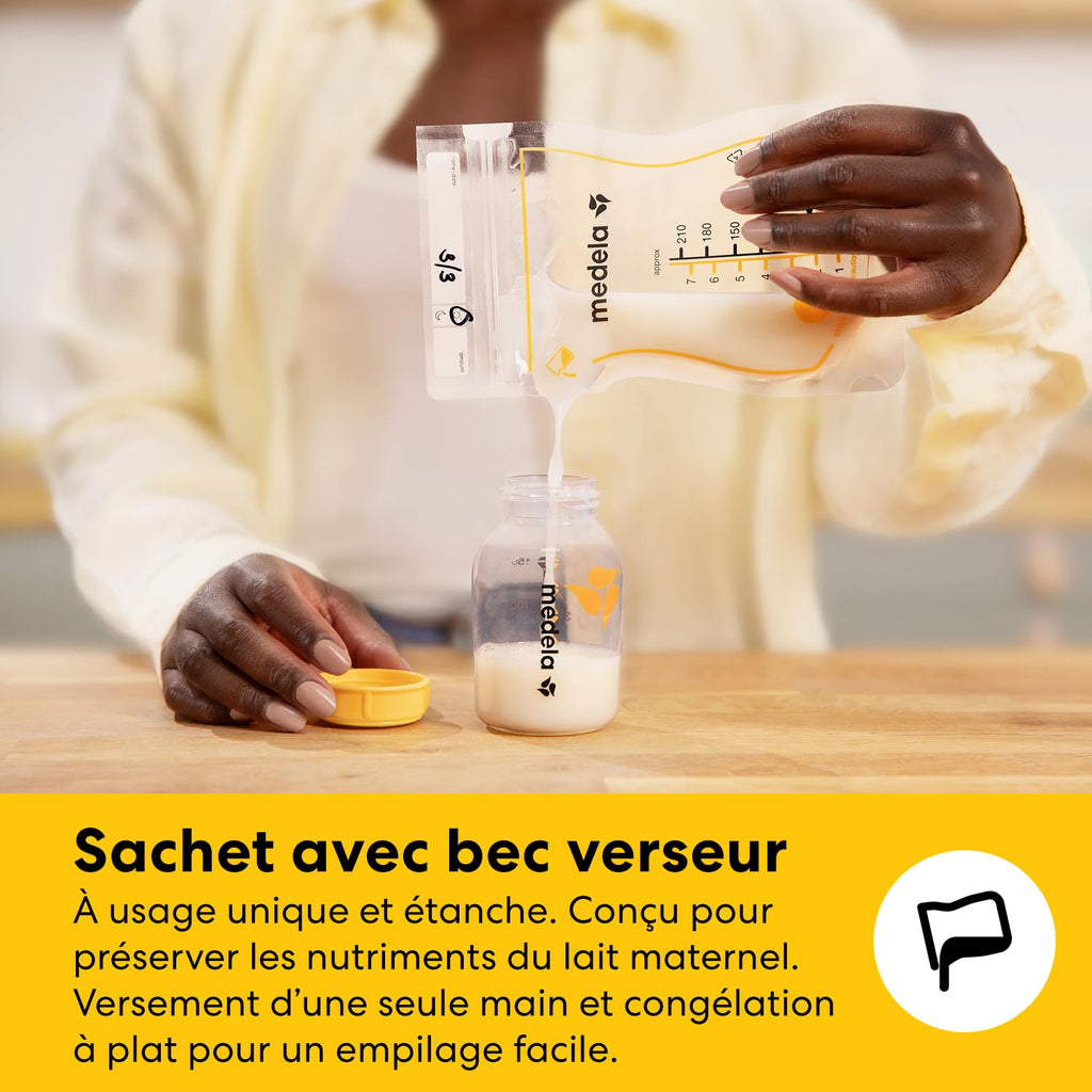 MEDELA Kit conservation lait maternel tout-en-un - 4 Biberons 150 ml, 4 Sachets Easy Pour, 1 Sachet réutilisable, 1 Sachet Micro-ondes Quick Clean et Sac isotherme avec bloc réfrigérant