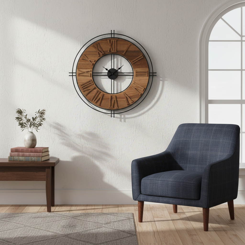 Atmosphera Horloge Dorian diamètre 65 cm bois et métal